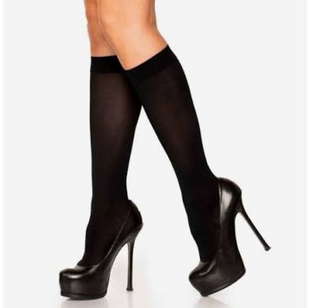 Women’s Trouser Socks, Opaque Stretchy With Spandex Knee High, Black. 12 Pair